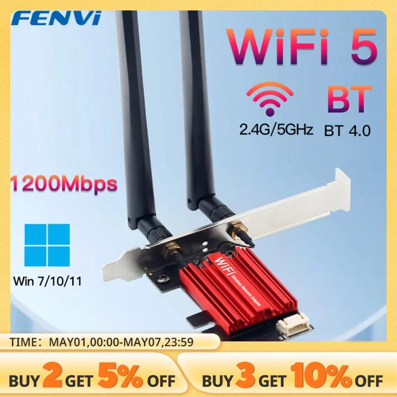 FENVI WiFi 5 PCI-E   AC1200 Ʈũ ī   2.4G/5GHz 802.11AC  4.0 ũ Windows 7/8/10/11